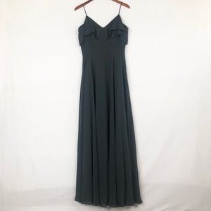 Jenny Yoo Mila Maxi Dress Ruffle A Line Mayan Blue Size 8 Wedding